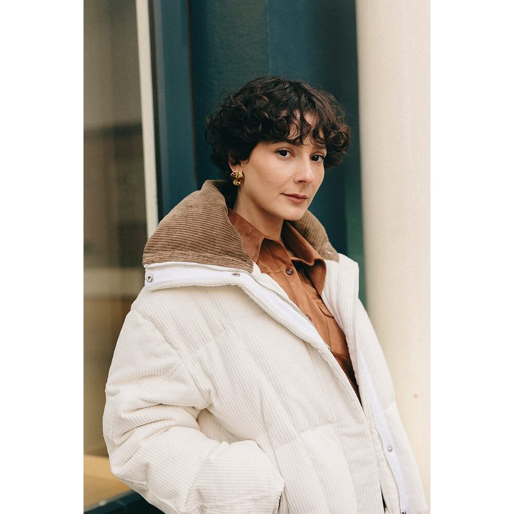 Petite Studio NYC Carter Corduroy 90% Down 10% Feather Jacket Ivory $298 Size S